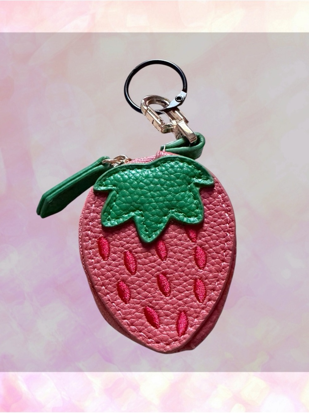 🦄 Strawberry Leather Accessory Pouch | Keychain | Curated Boutique Find